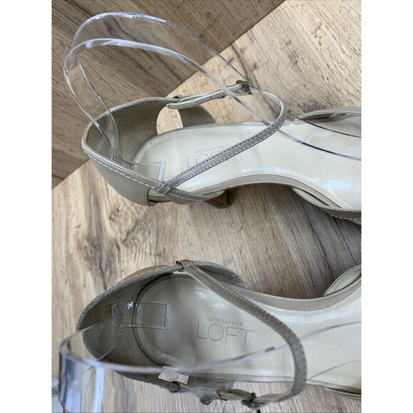 Ann Taylor LOFT Taupe-y Leather Heel Shoes Women 8.5M Tan Peep Toe Made Brazil - Picture 11 of 15